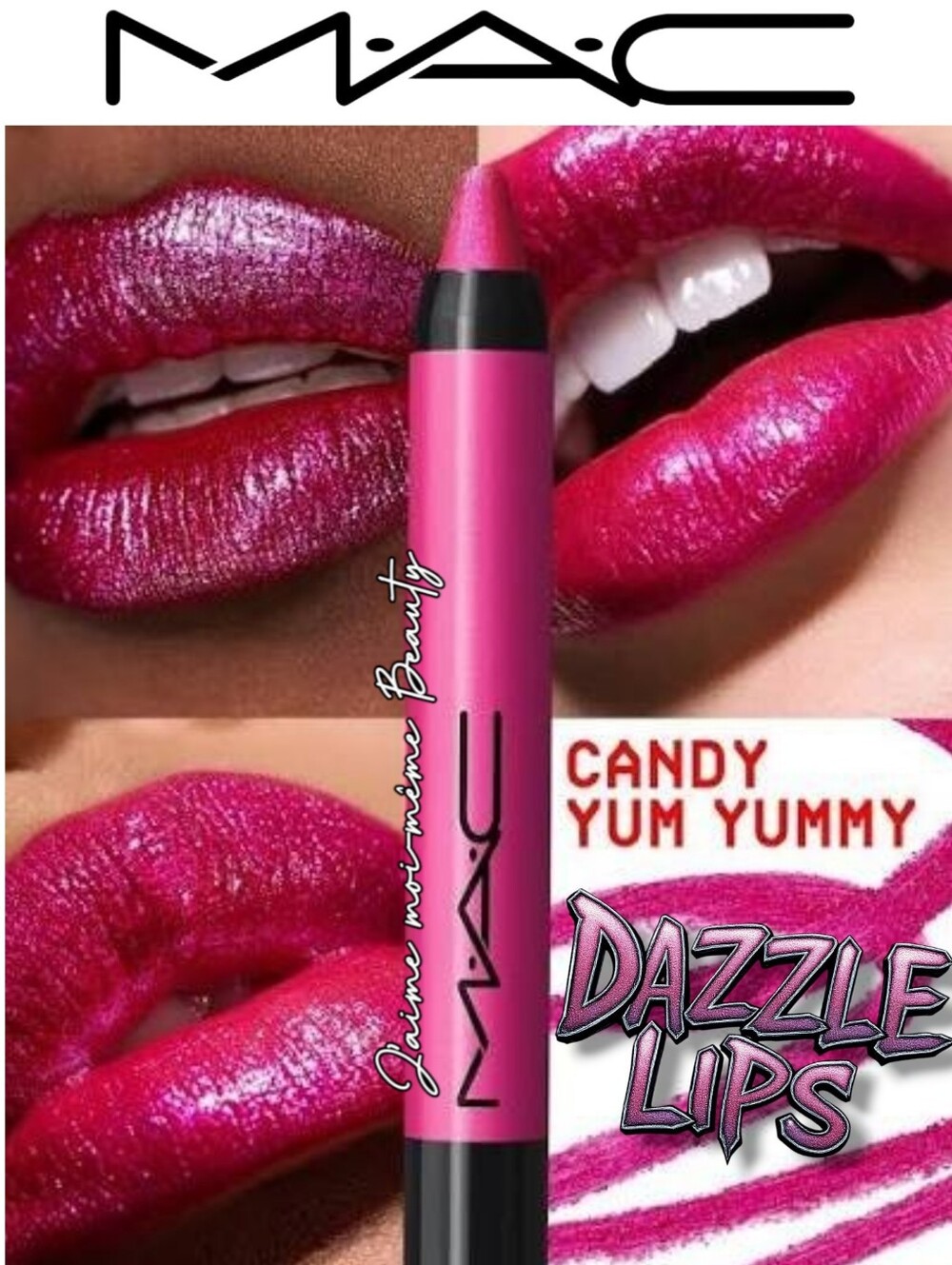 MAC Cosmetics Dazzle Lips Crayon Candy Yum Yummy Hot Pink Shimmer Sparkle Frost